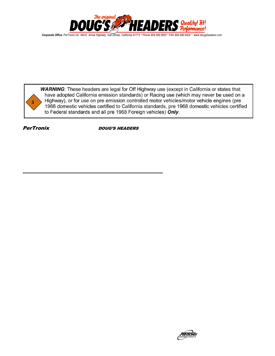 PerTronix Dougs Headers D3320 User Manual | 3 pages