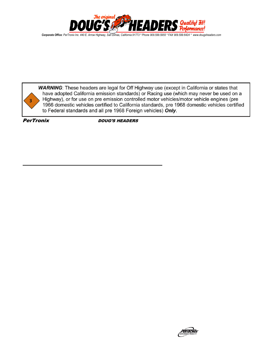 PerTronix Dougs Headers D3321 User Manual | 3 pages