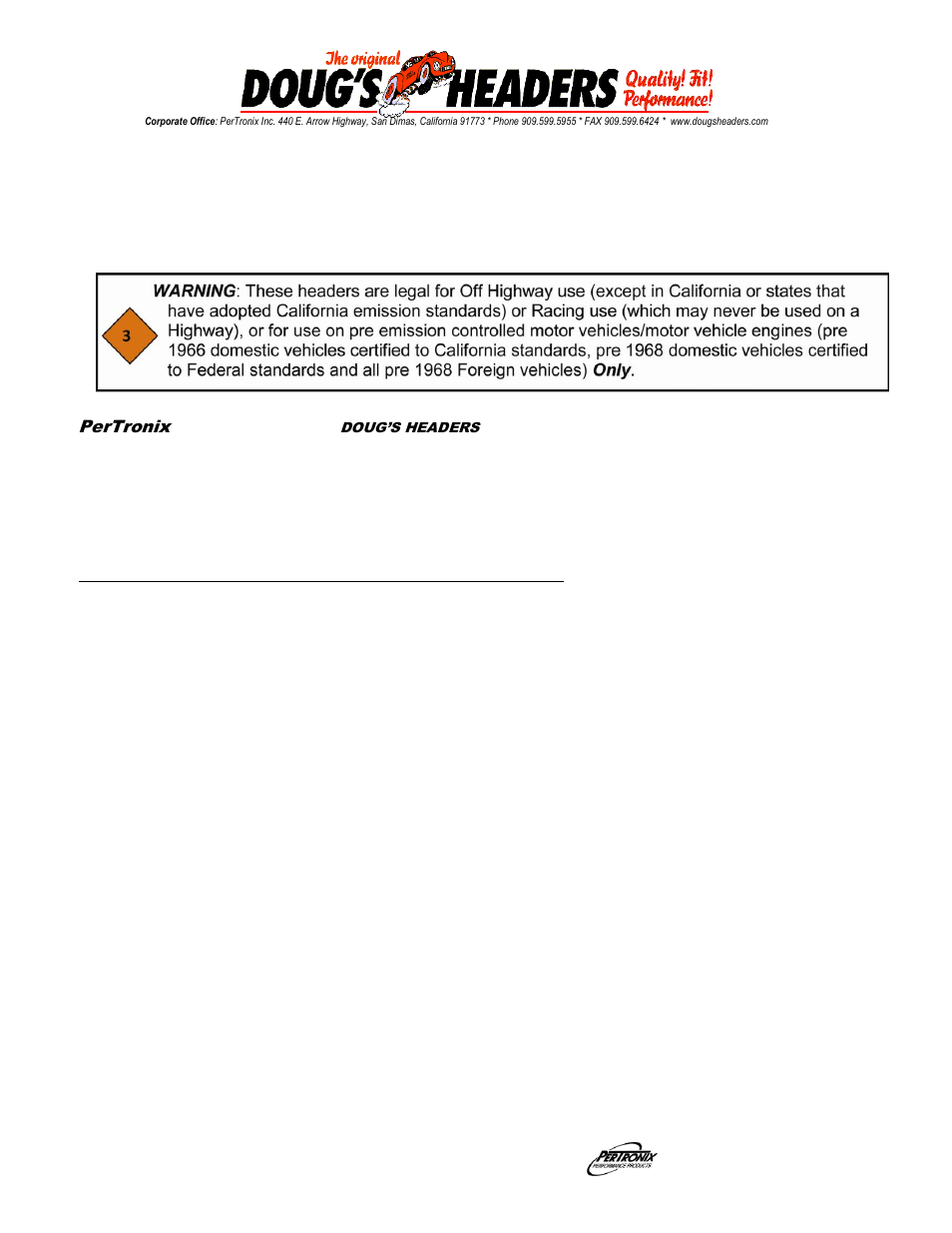 PerTronix Dougs Headers D3322 User Manual | 3 pages