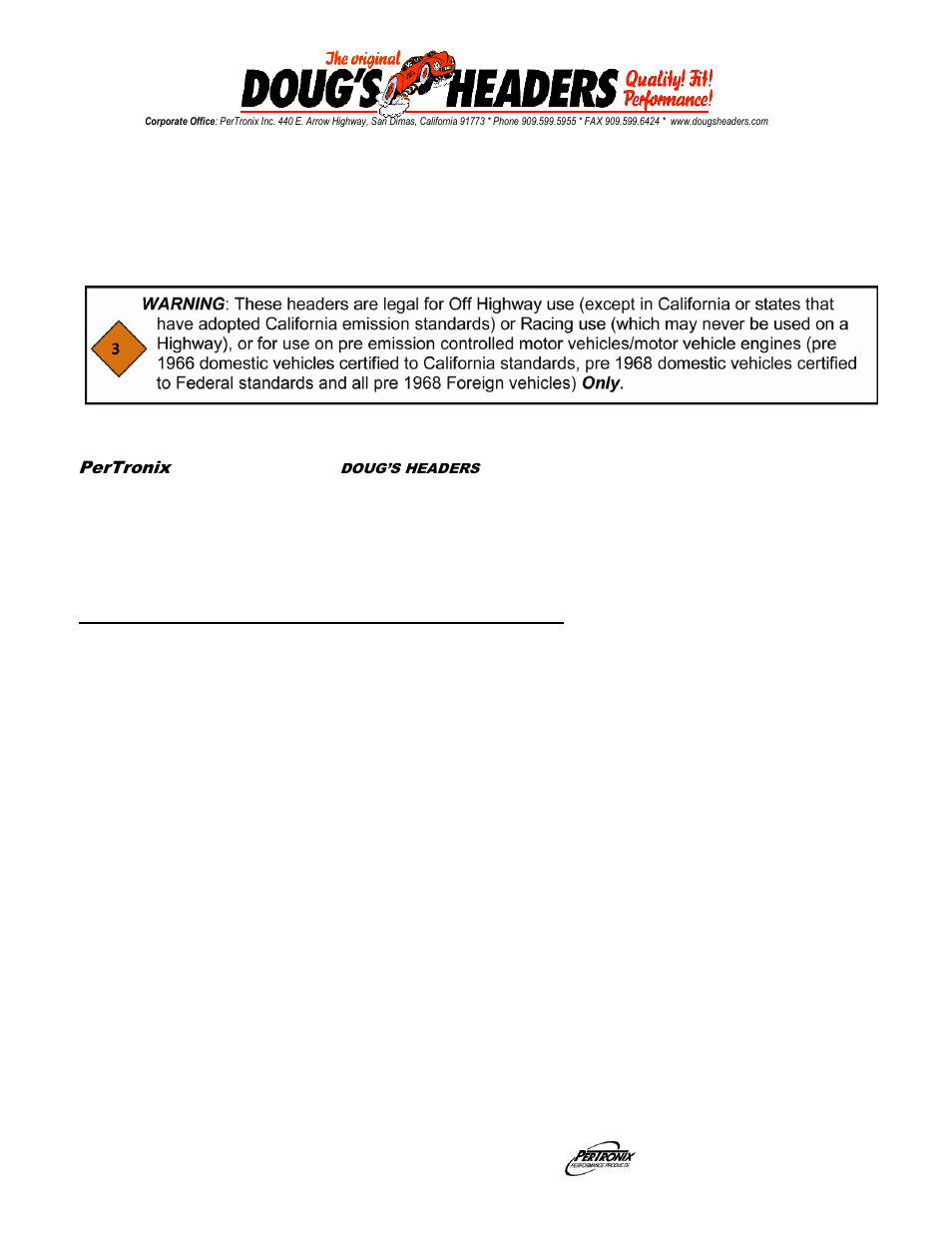 PerTronix Dougs Headers D3323 User Manual | 3 pages