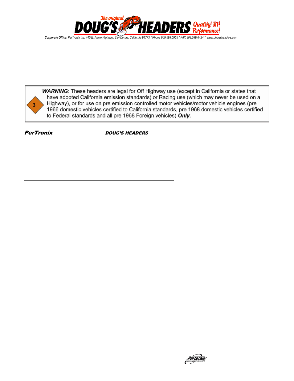 PerTronix Dougs Headers D3326 User Manual | 3 pages