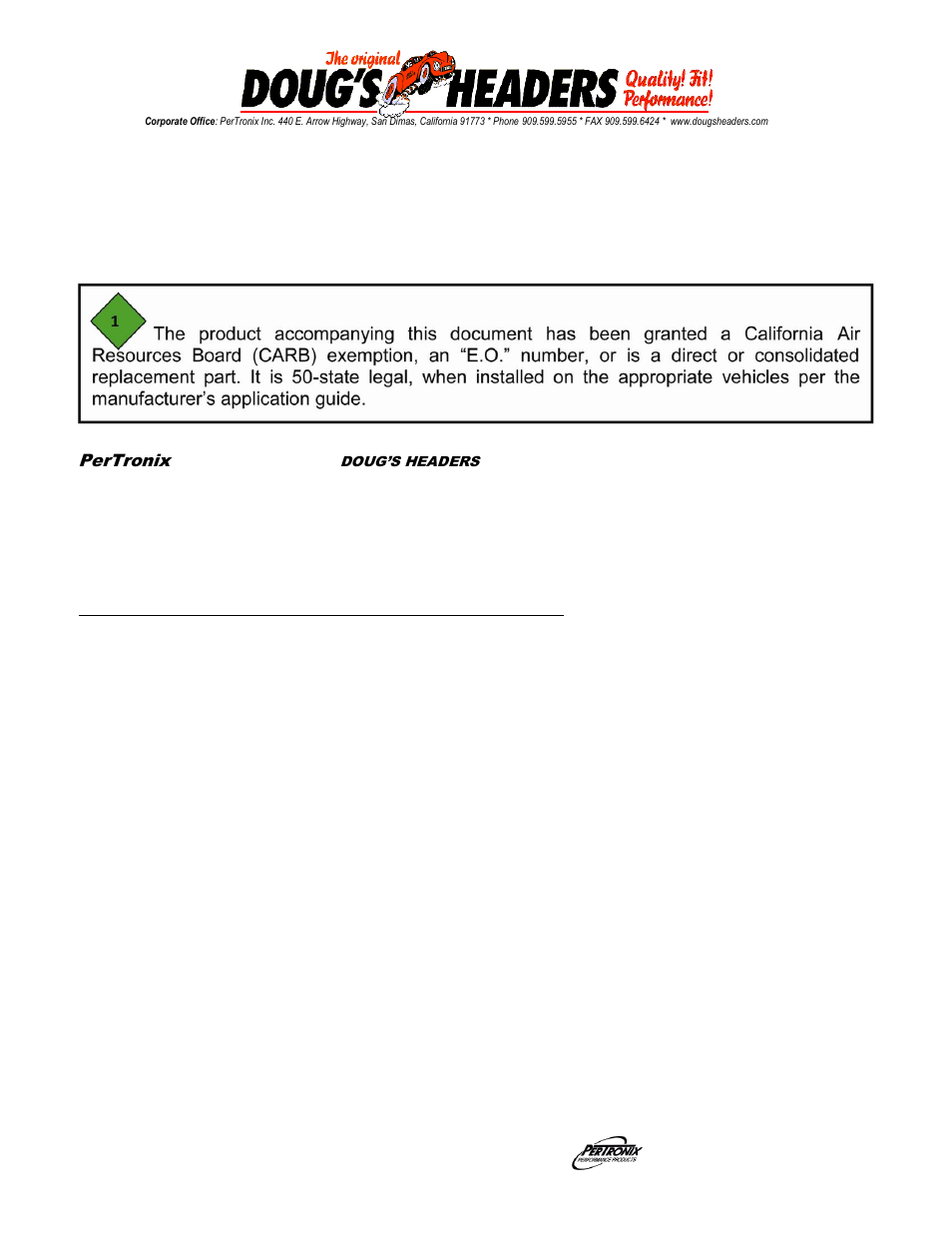PerTronix Dougs Headers D3327 User Manual | 3 pages