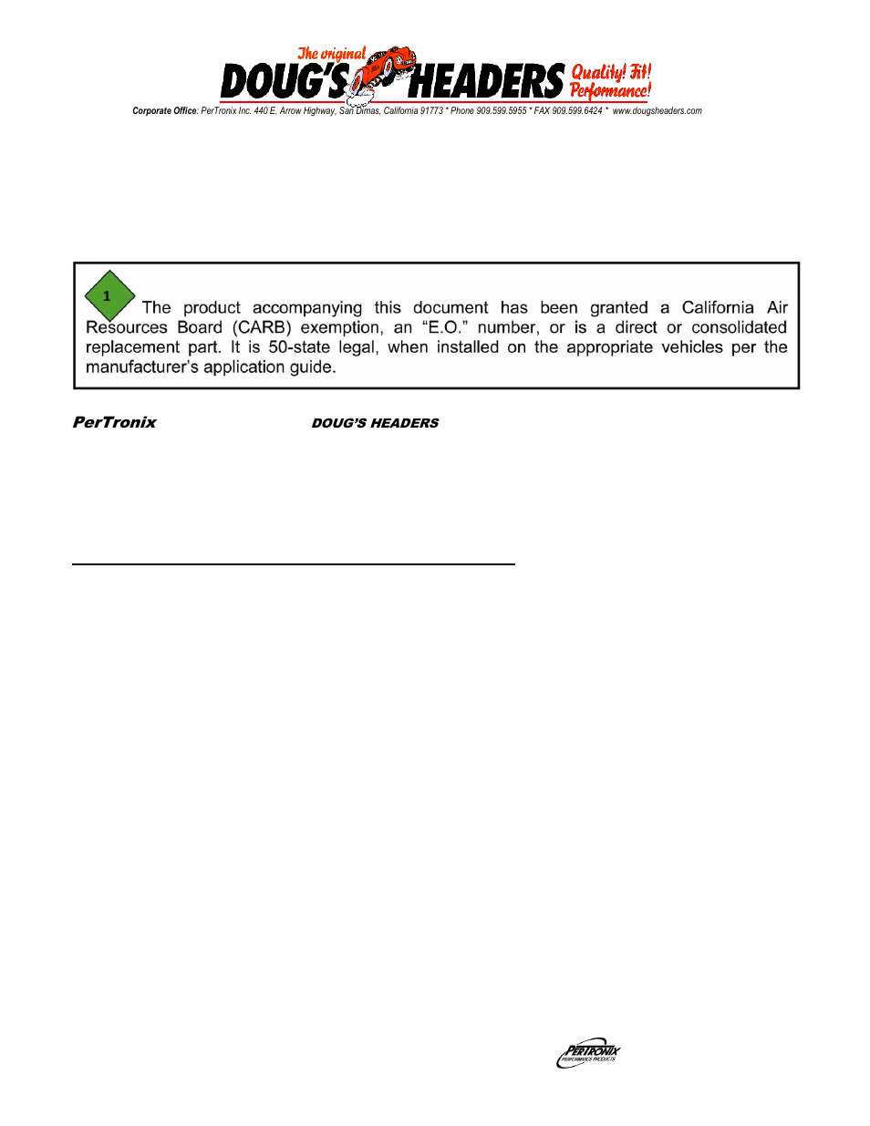 PerTronix Dougs Headers D3330 User Manual | 4 pages