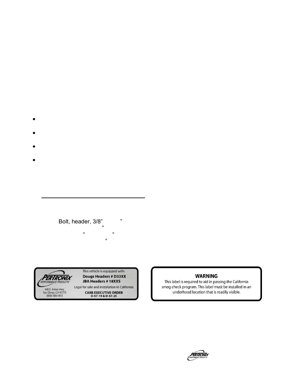 Start the engine, Important check list, Parts list | PerTronix Dougs Headers D3330 User Manual | Page 4 / 4