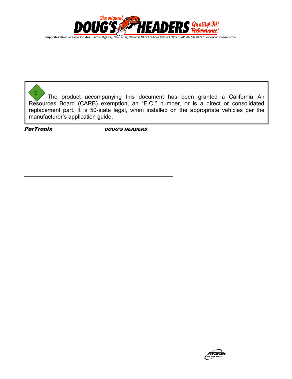 PerTronix Dougs Headers D3331 User Manual | 3 pages