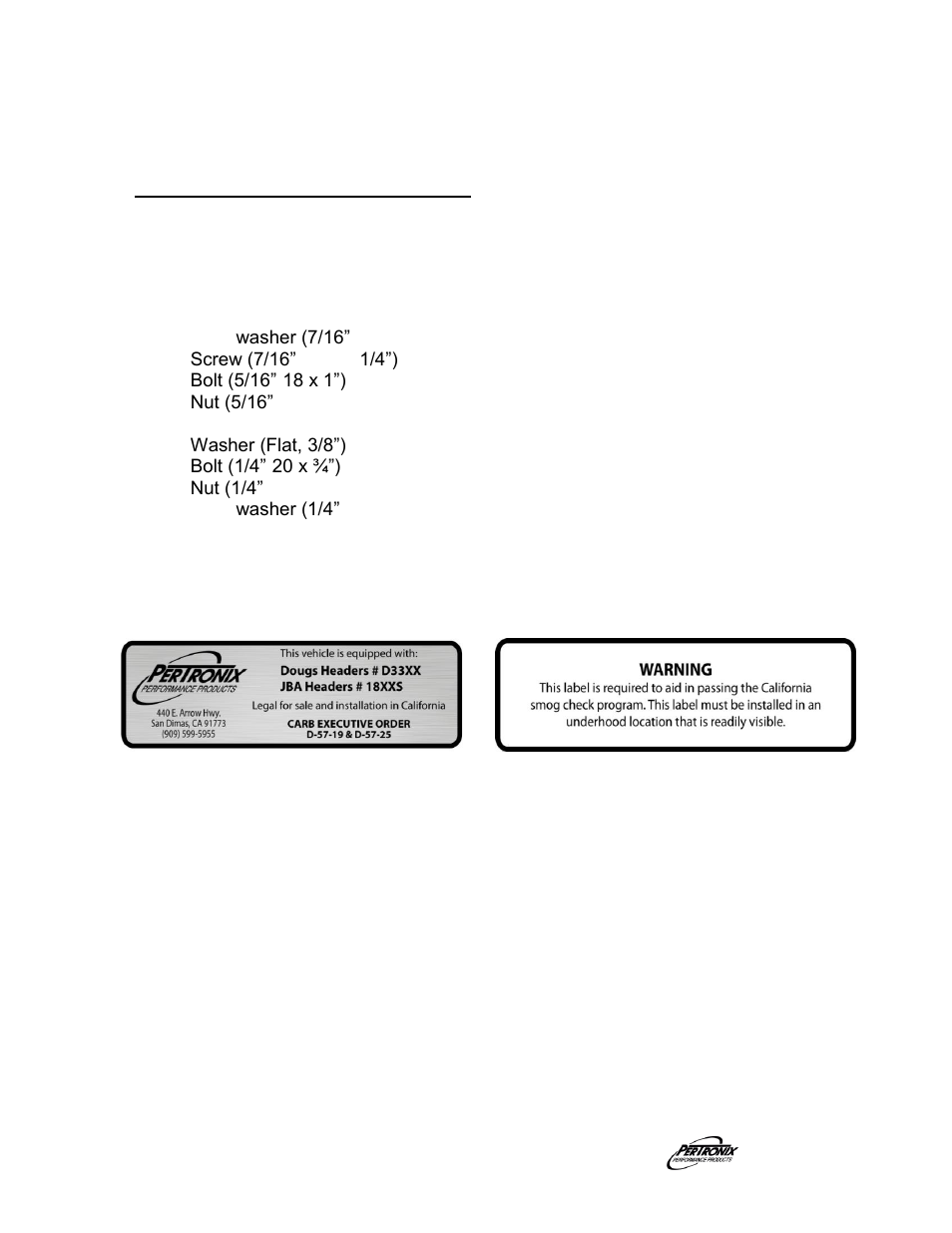 Parts list | PerTronix Dougs Headers D3331 User Manual | Page 3 / 3