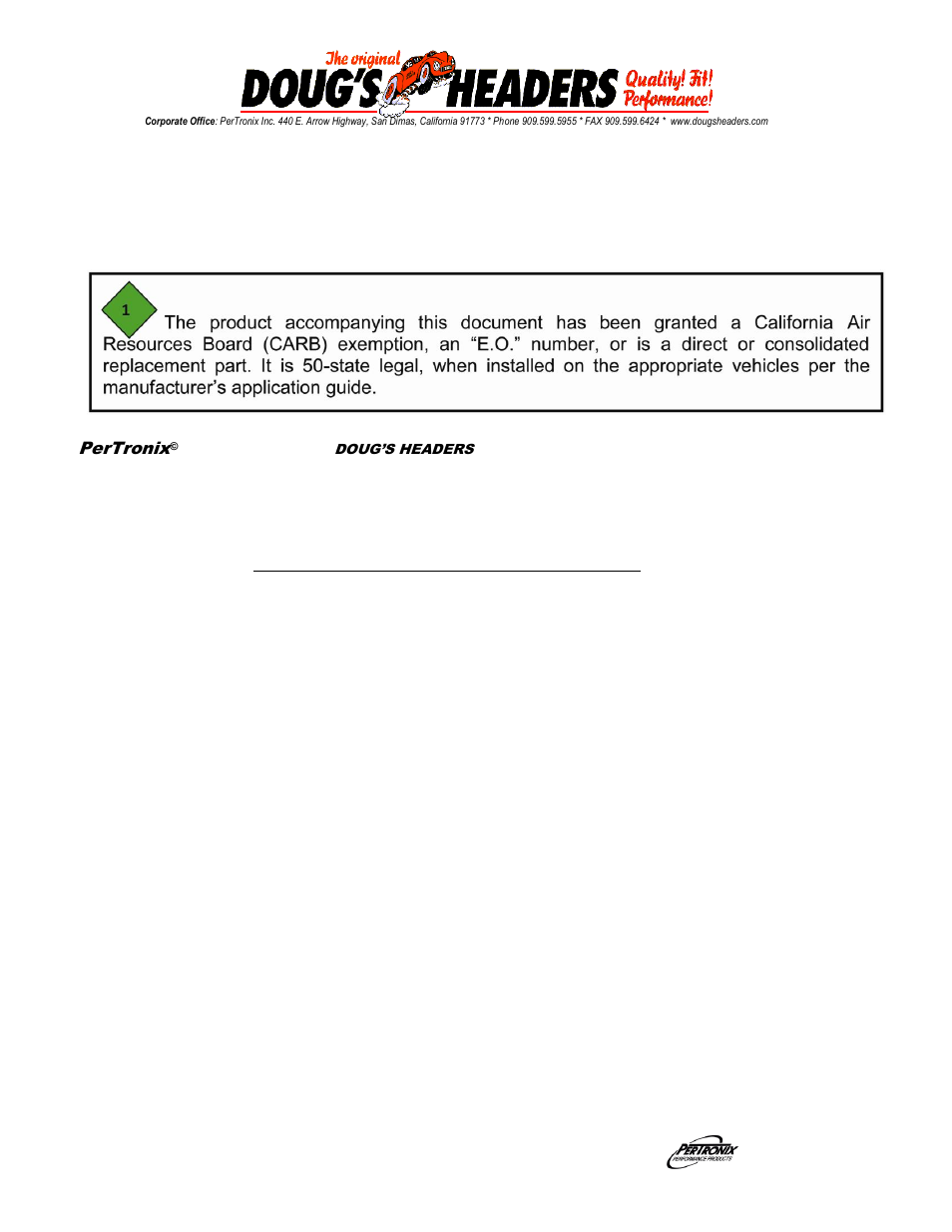PerTronix Dougs Headers D3333 User Manual | 3 pages