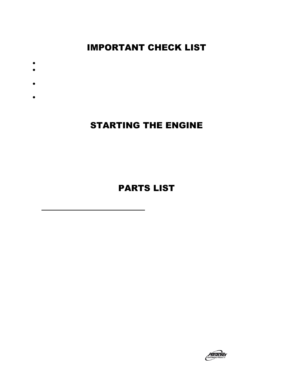 Important check list, Starting the engine, Parts list | PerTronix Dougs Headers D3334 User Manual | Page 3 / 3