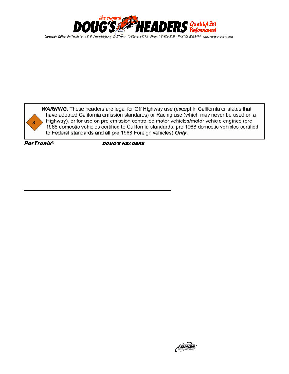 PerTronix Dougs Headers D3337 User Manual | 3 pages