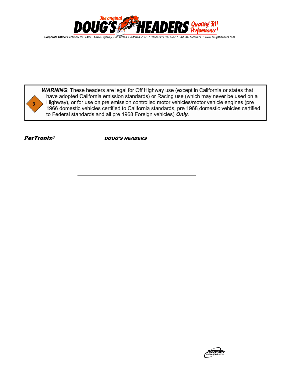 PerTronix Dougs Headers D3339 User Manual | 3 pages