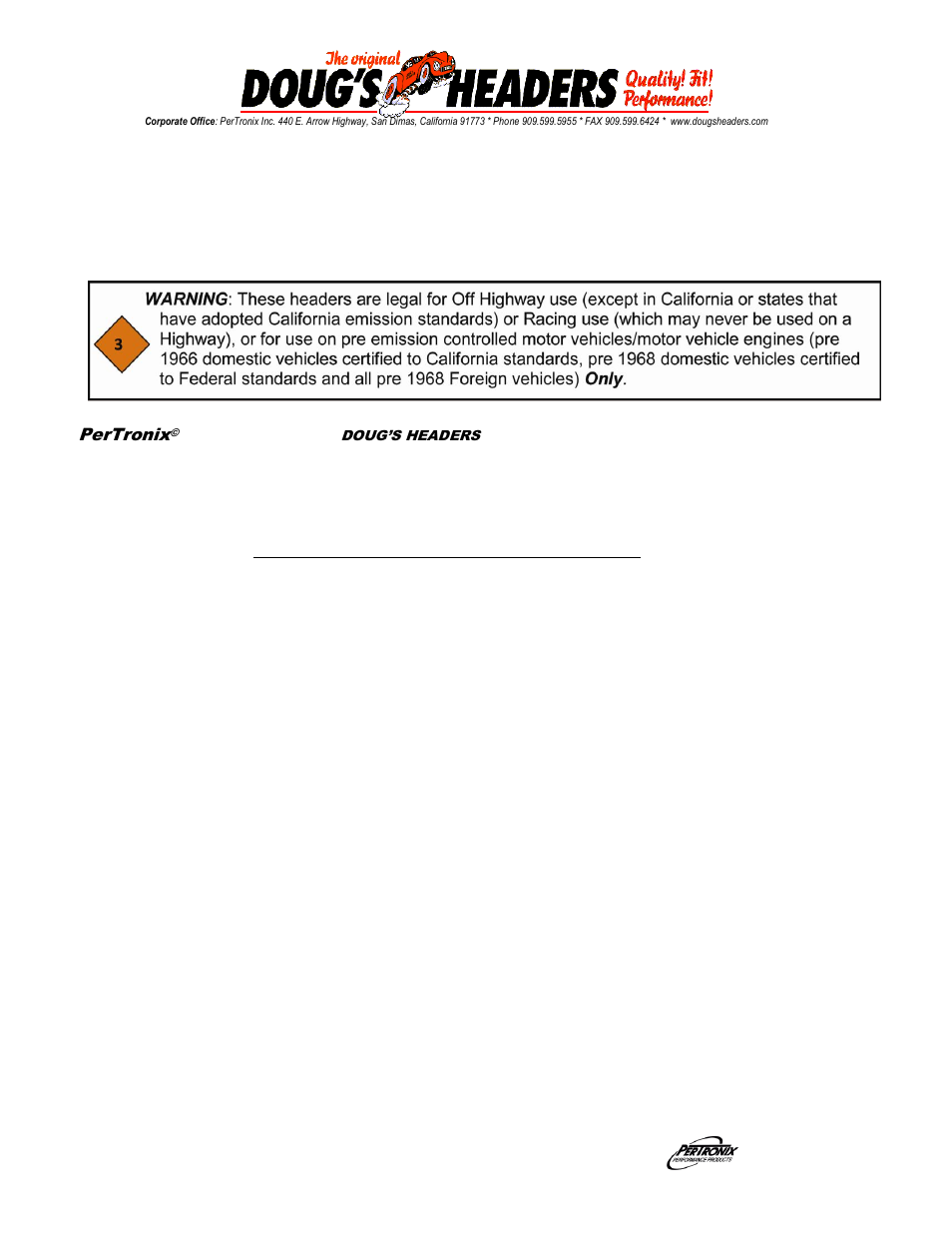 PerTronix Dougs Headers D3340 User Manual | 3 pages
