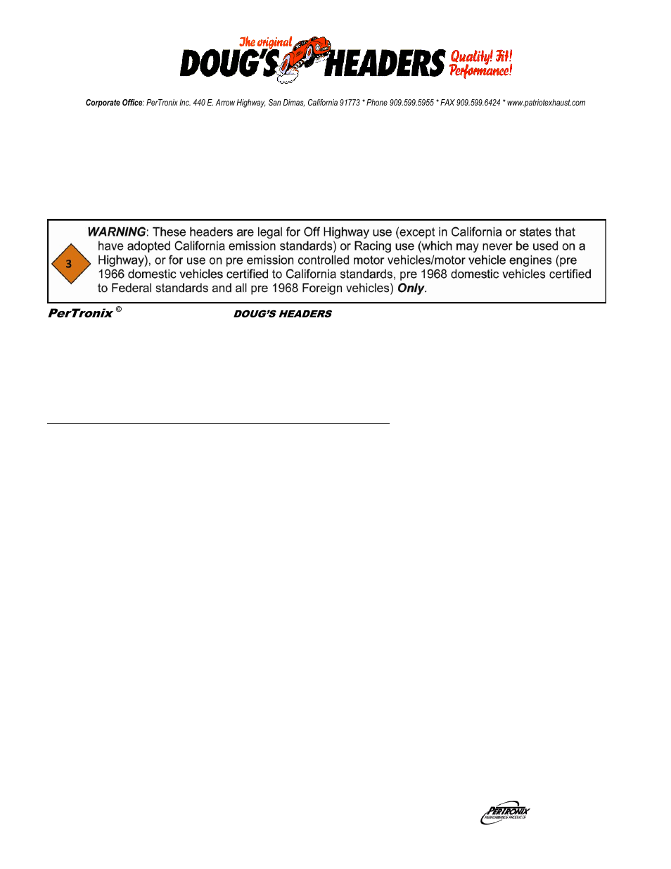 PerTronix Dougs Headers D3342 User Manual | 4 pages