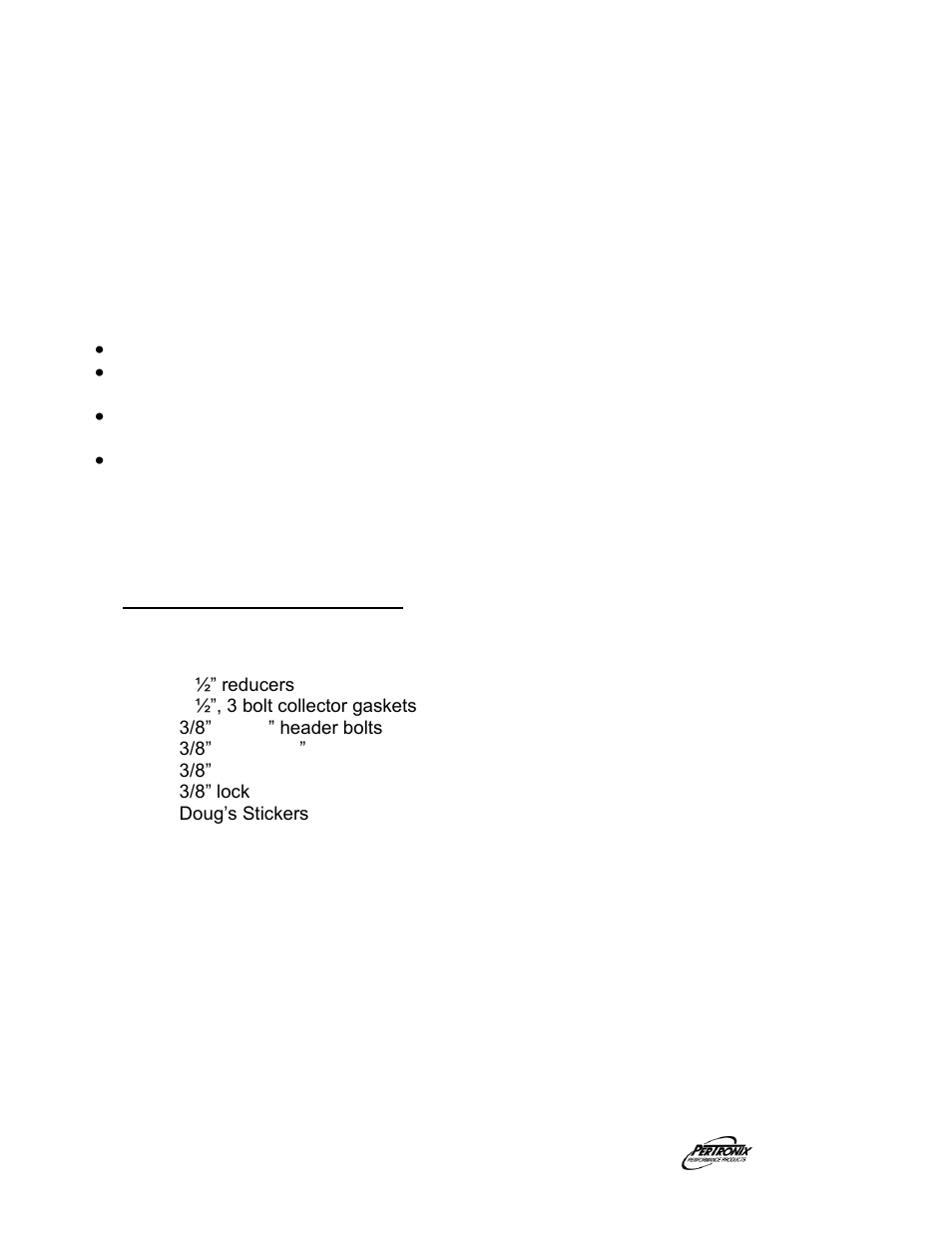 Start the engine, Important check list, Parts list | PerTronix Dougs Headers D3342 User Manual | Page 4 / 4