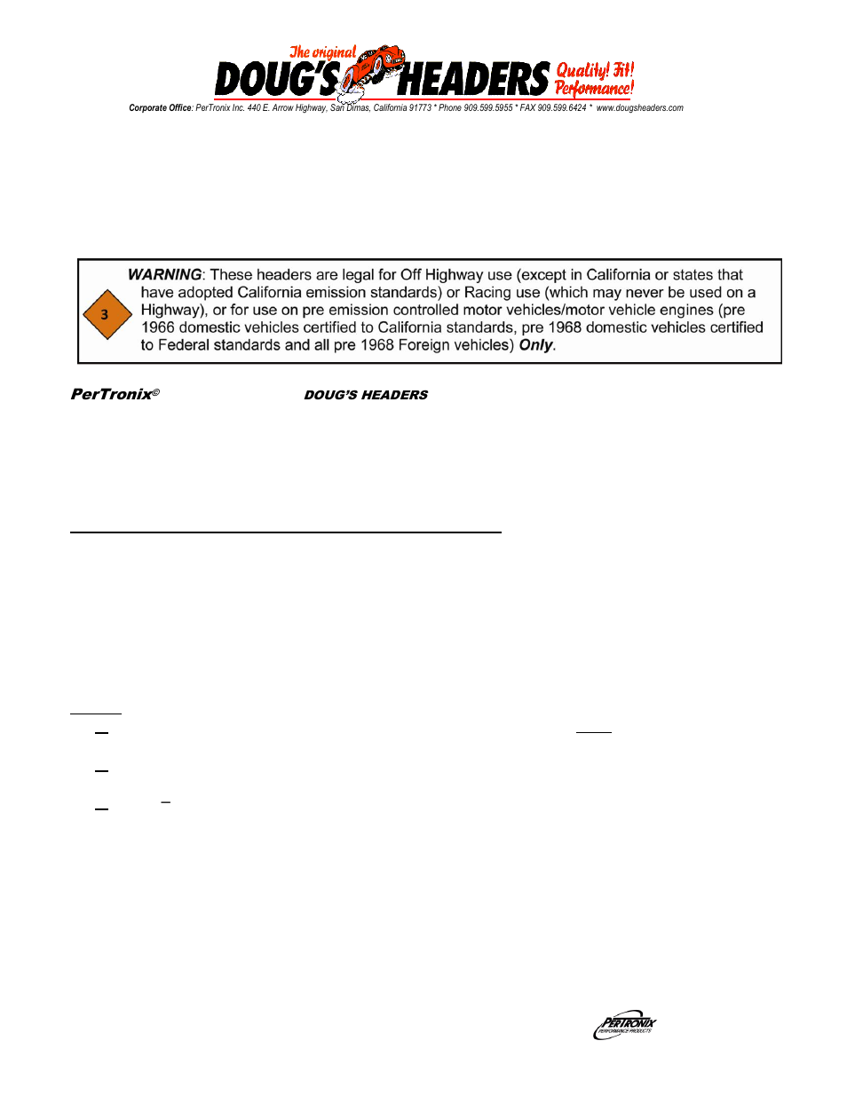PerTronix Dougs Headers D3345 User Manual | 3 pages