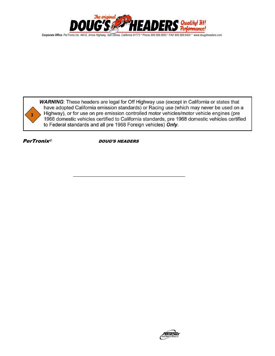 PerTronix Dougs Headers D3346 User Manual | 3 pages