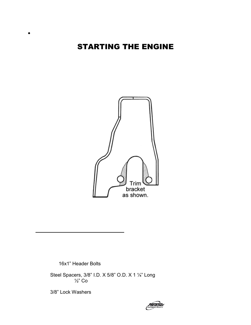 Starting the engine, Parts list | PerTronix Dougs Headers D3346 User Manual | Page 3 / 3