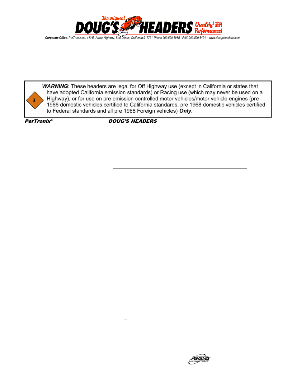 PerTronix Dougs Headers D3354 User Manual | 2 pages