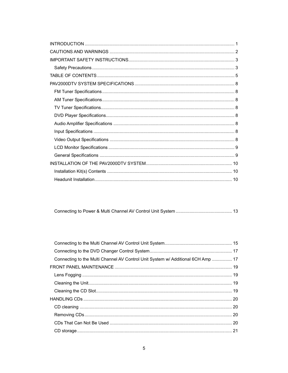 Audiovox PAV2000DTV User Manual | Page 6 / 58