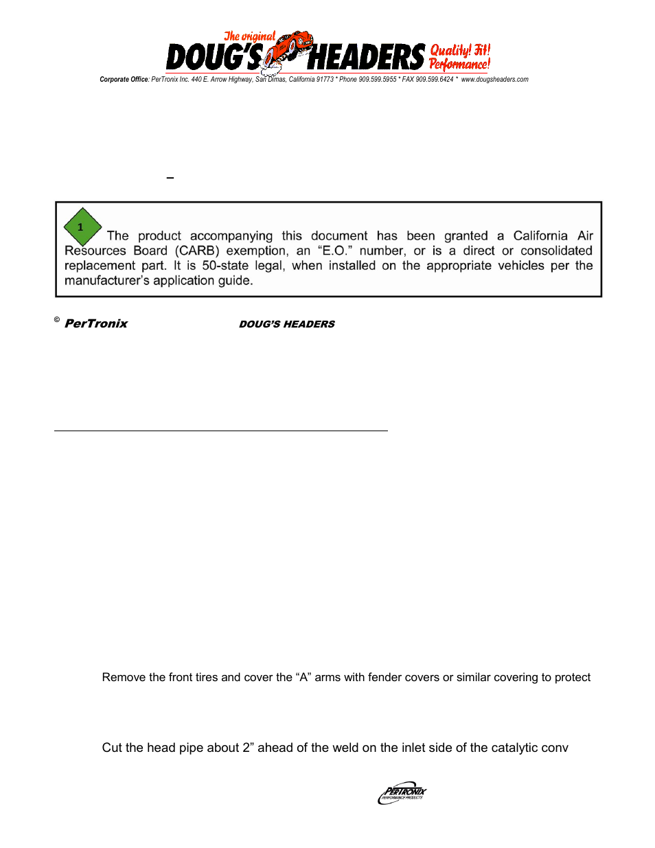 PerTronix Dougs Headers D3360 User Manual | 3 pages