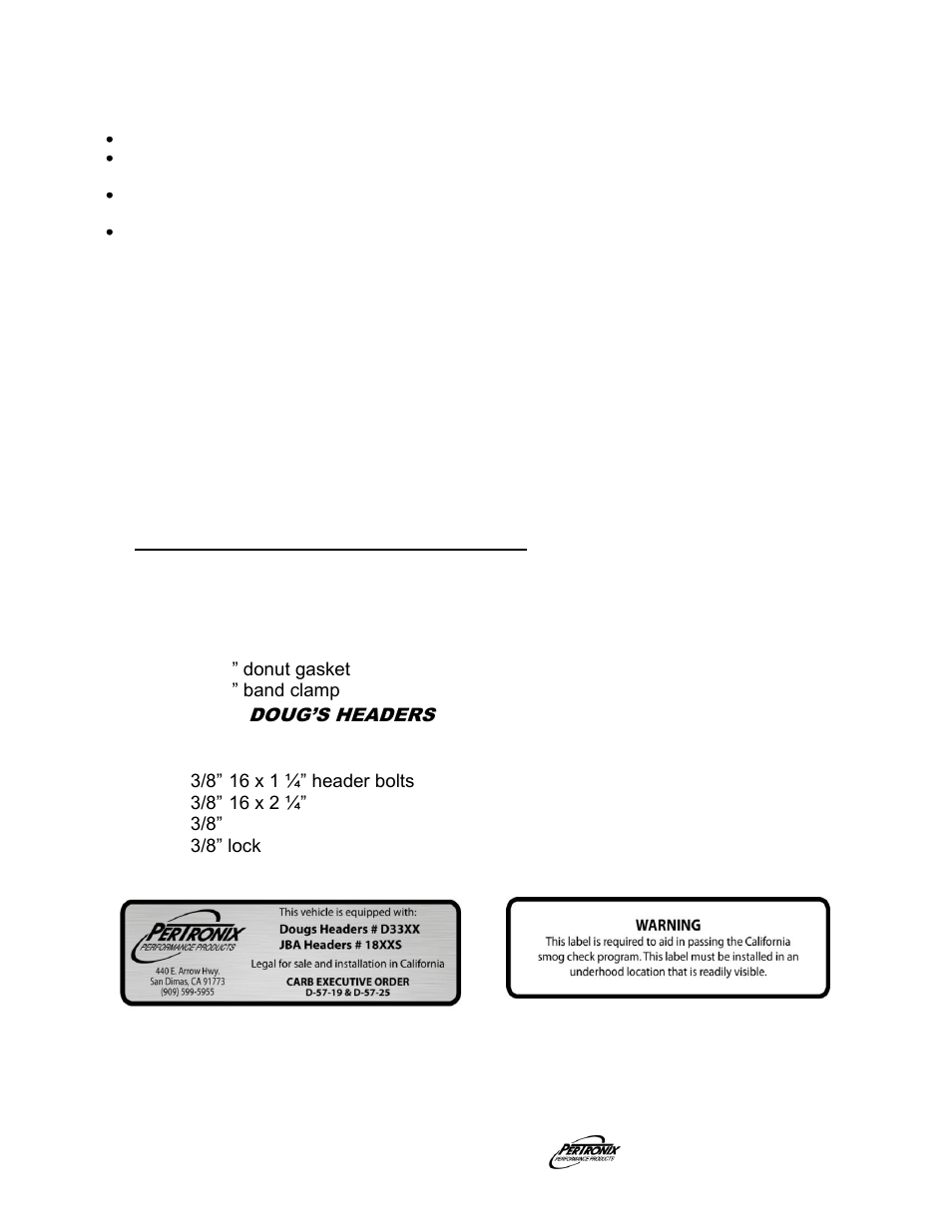 Important check list, Start the engine, Parts list | PerTronix Dougs Headers D3360 User Manual | Page 3 / 3