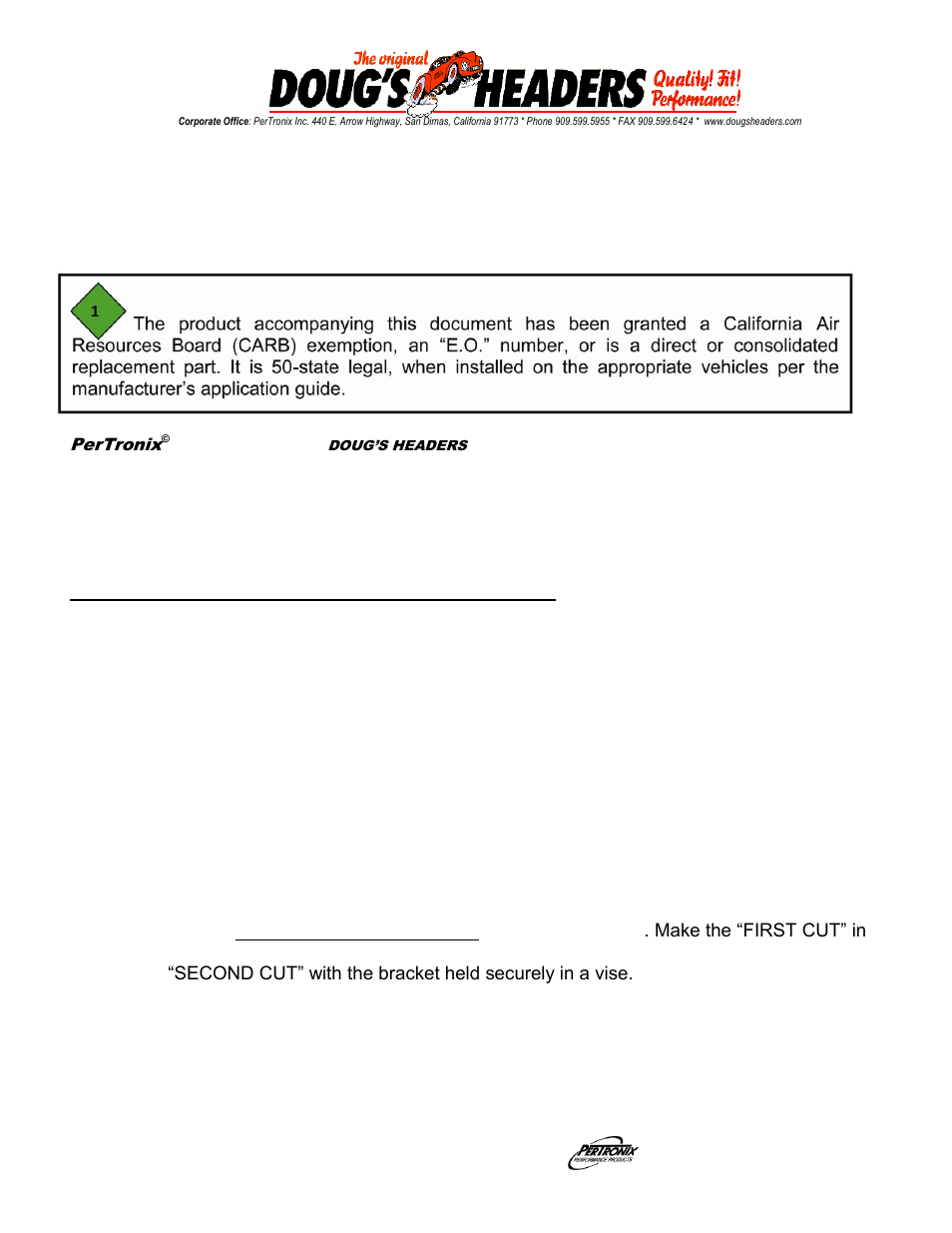 PerTronix Dougs Headers D3367Y-4 User Manual | 8 pages