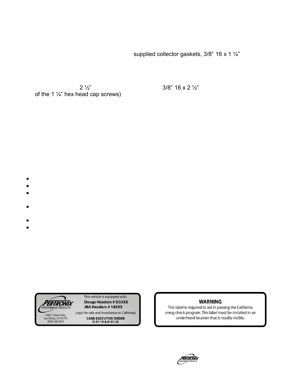 Important check list, Start the engine | PerTronix Dougs Headers D3367Y-4 User Manual | Page 3 / 8