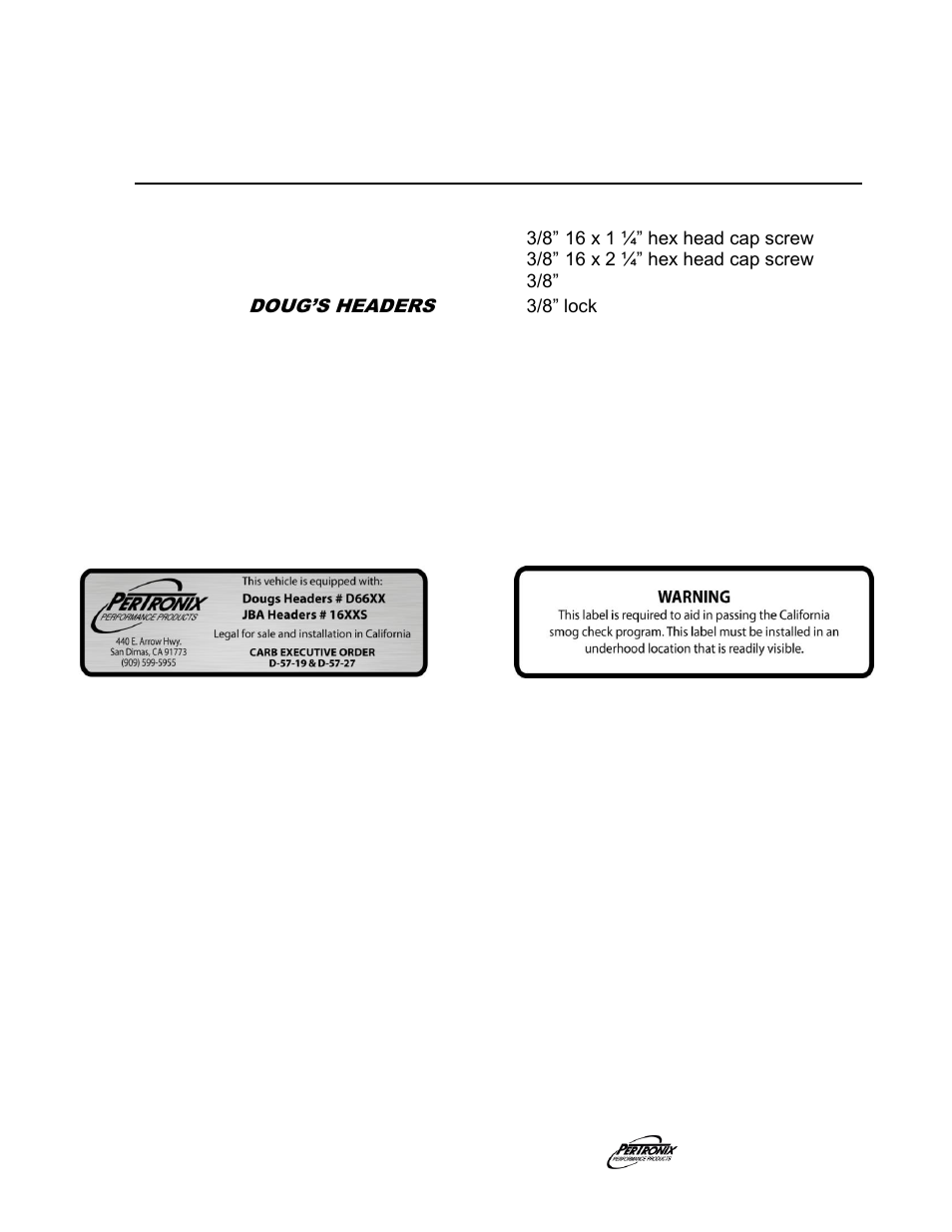 Parts list | PerTronix Dougs Headers D3373 User Manual | Page 3 / 3