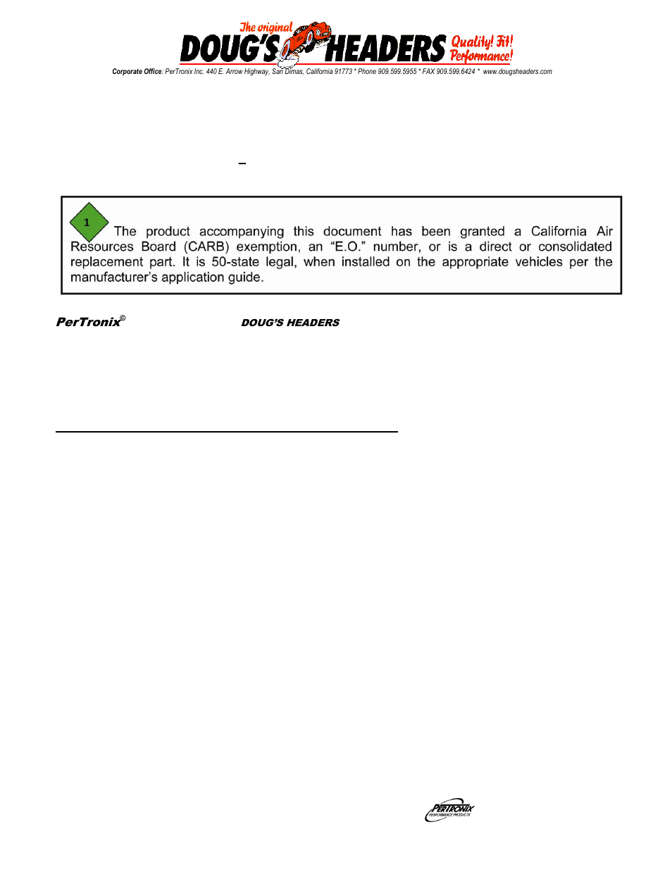 PerTronix Dougs Headers D3388-SP User Manual | 3 pages