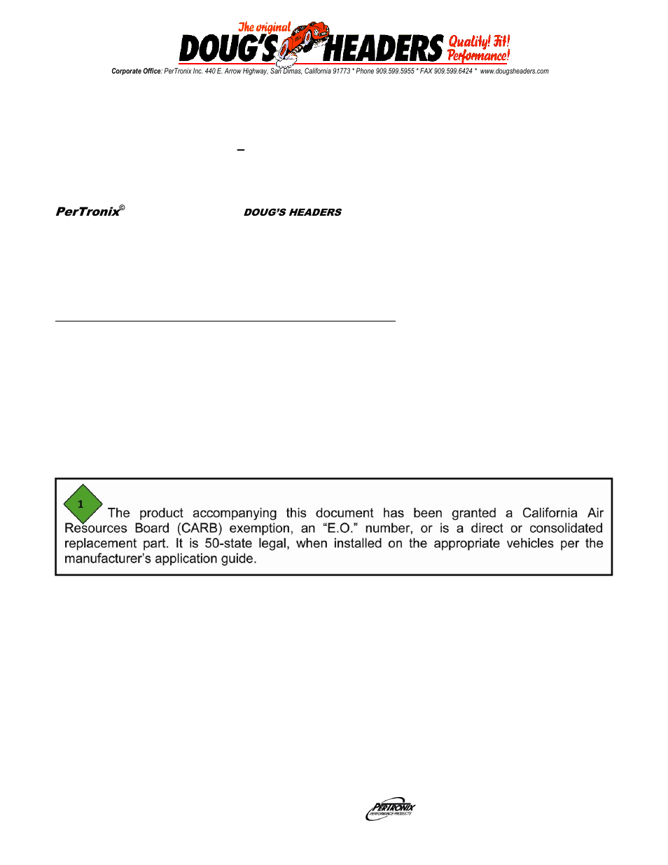 PerTronix Dougs Headers D3389-SP User Manual | 4 pages
