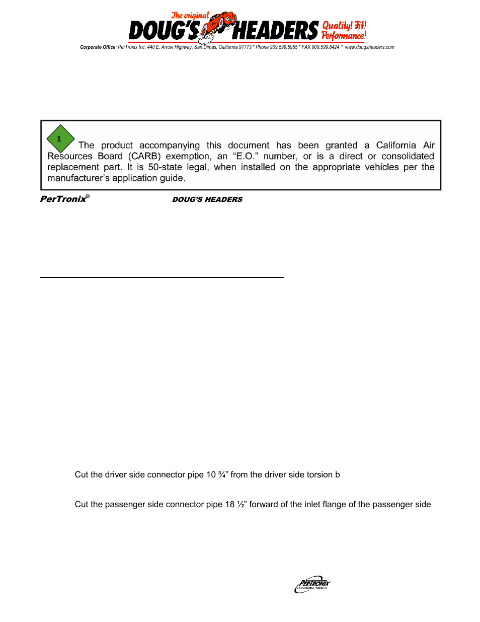 PerTronix Dougs Headers D3398-SP User Manual | 3 pages