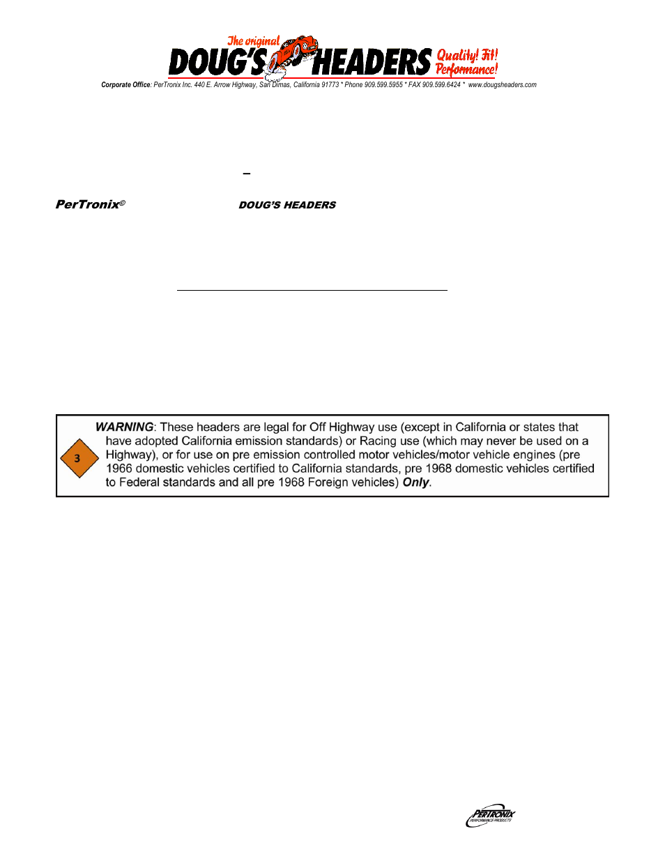 PerTronix Dougs Headers D381 User Manual | 3 pages