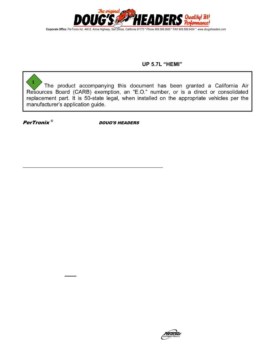 PerTronix Dougs Headers D4458 User Manual | 3 pages