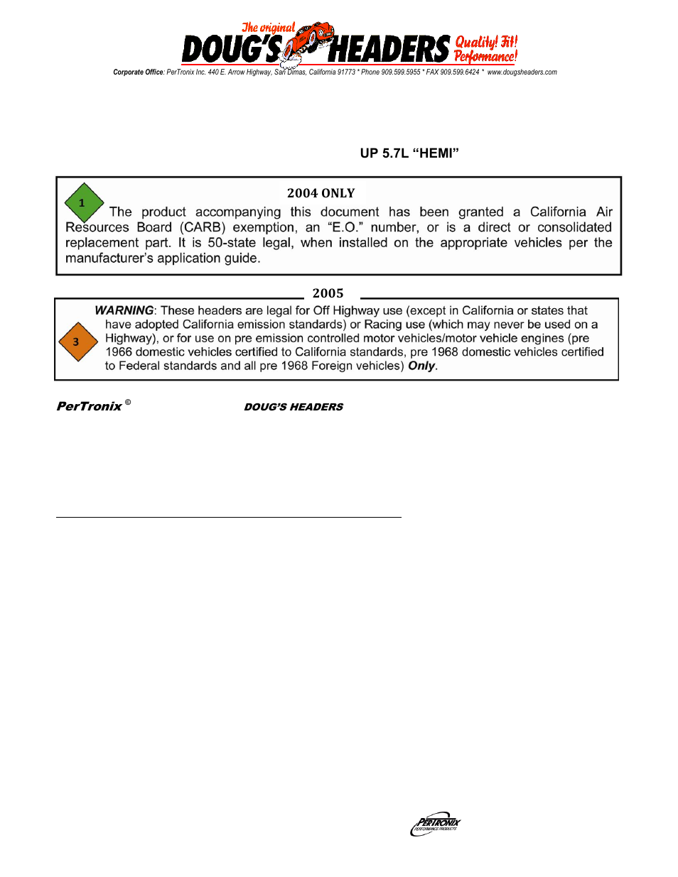 PerTronix Dougs Headers D4459 User Manual | 3 pages