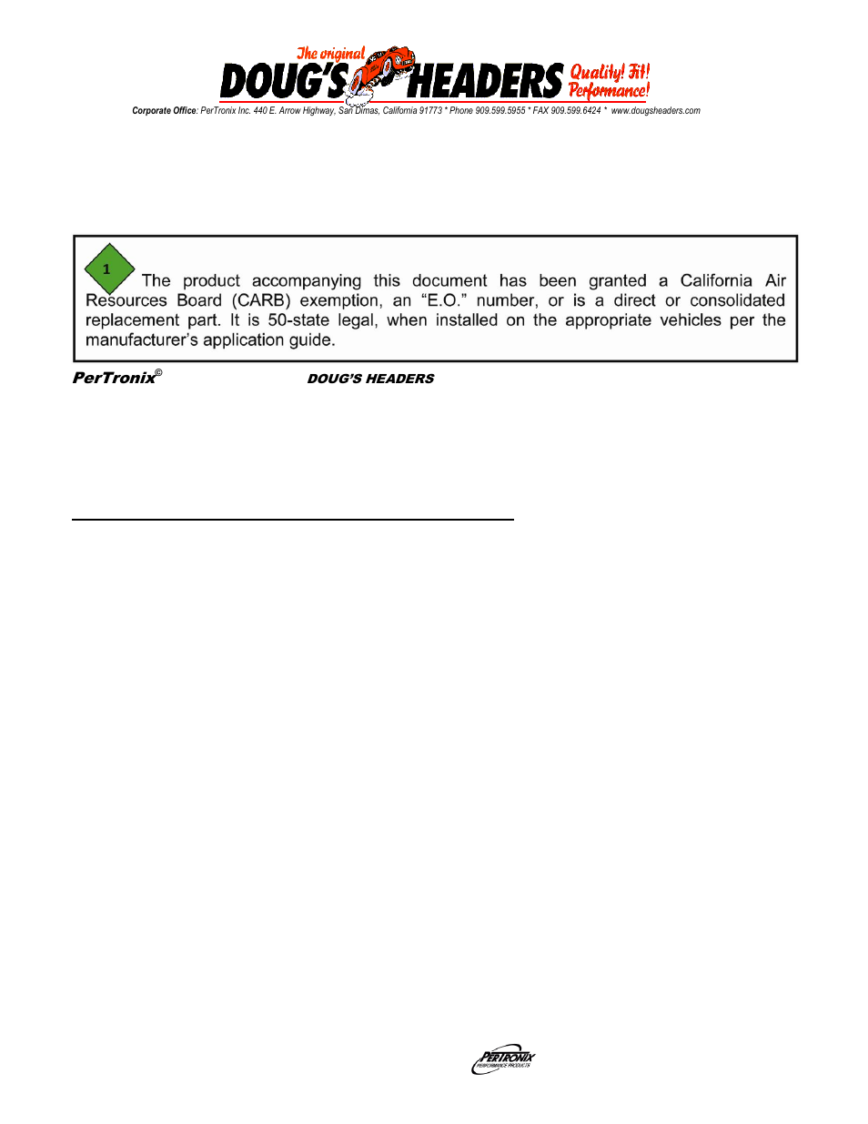PerTronix Dougs Headers D4462 User Manual | 3 pages