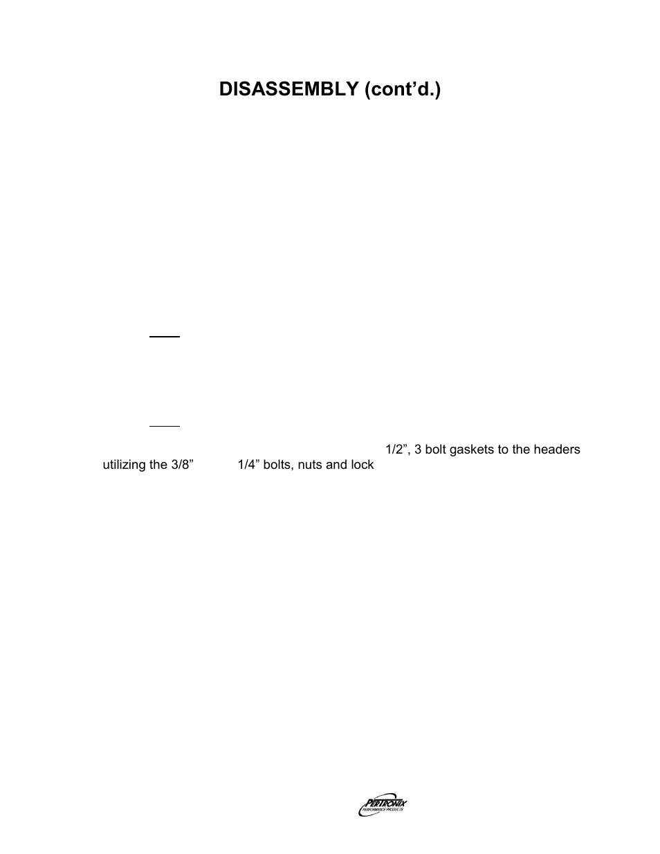 Disassembly (cont’d.), Assembly, Start the engine | PerTronix Dougs Headers D4462 User Manual | Page 2 / 3