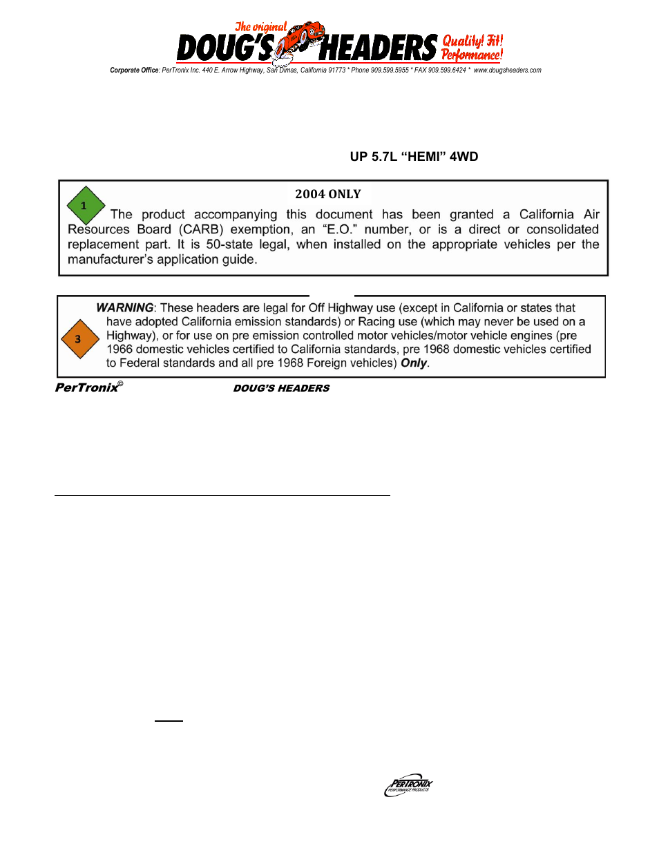 PerTronix Dougs Headers D4470 User Manual | 3 pages