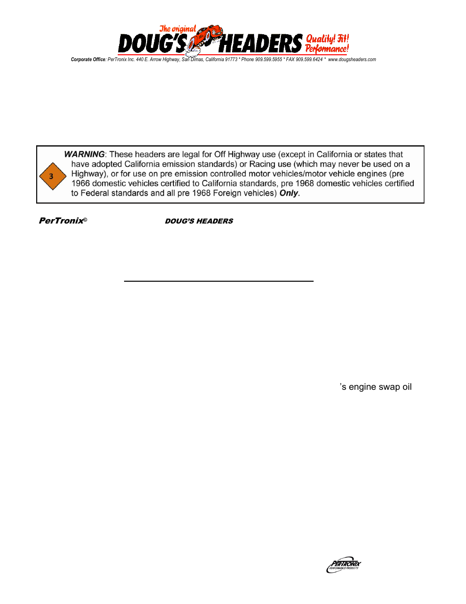 PerTronix Dougs Headers D4477 User Manual | 3 pages