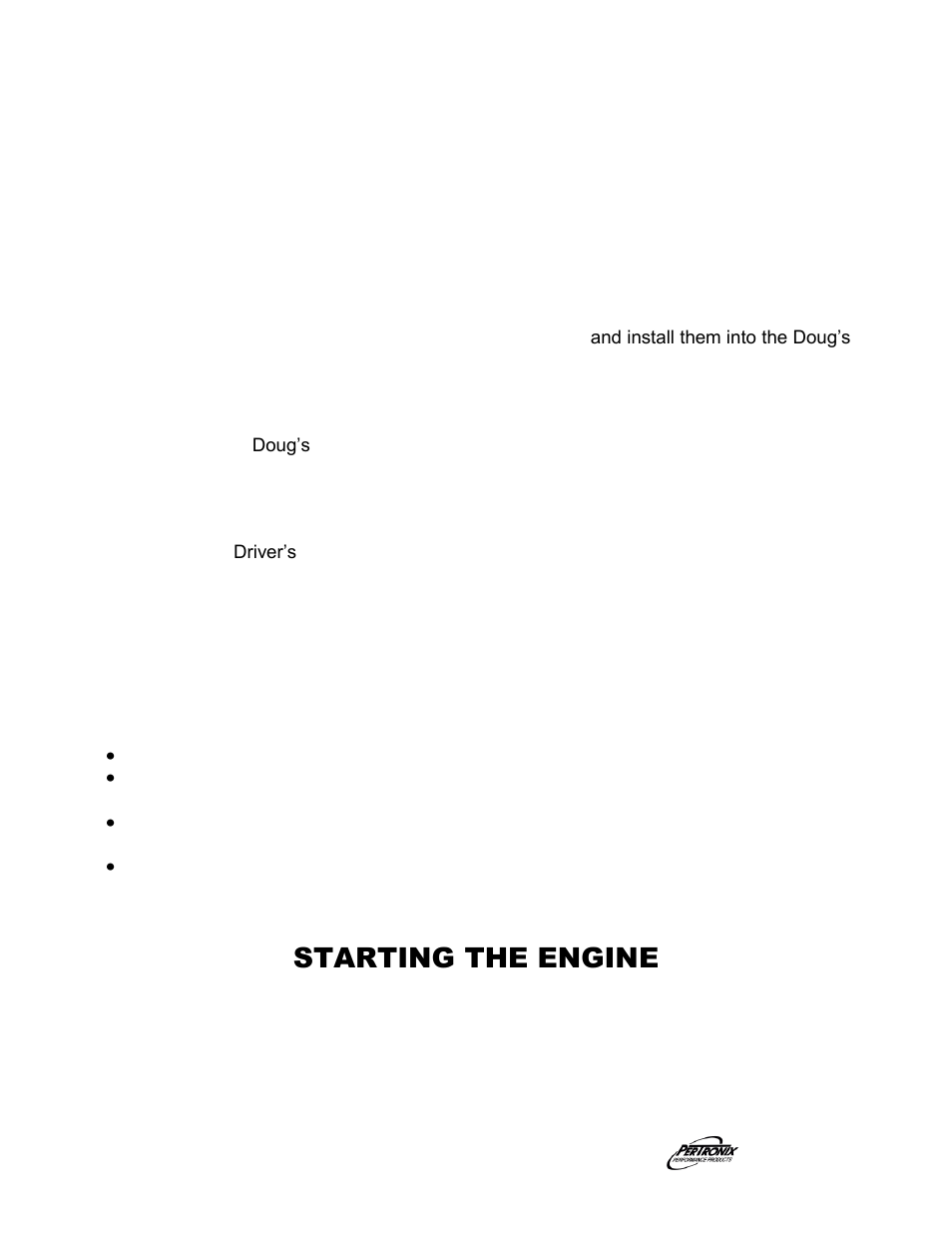 Installation, Important check list, Starting the engine | PerTronix Dougs Headers D4477 User Manual | Page 2 / 3