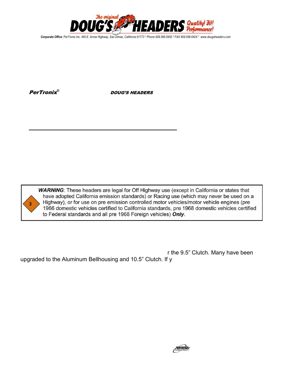 PerTronix Dougs Headers D450 User Manual | 4 pages