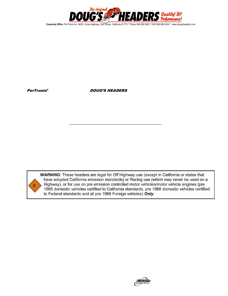 PerTronix Dougs Headers D452 User Manual | 3 pages