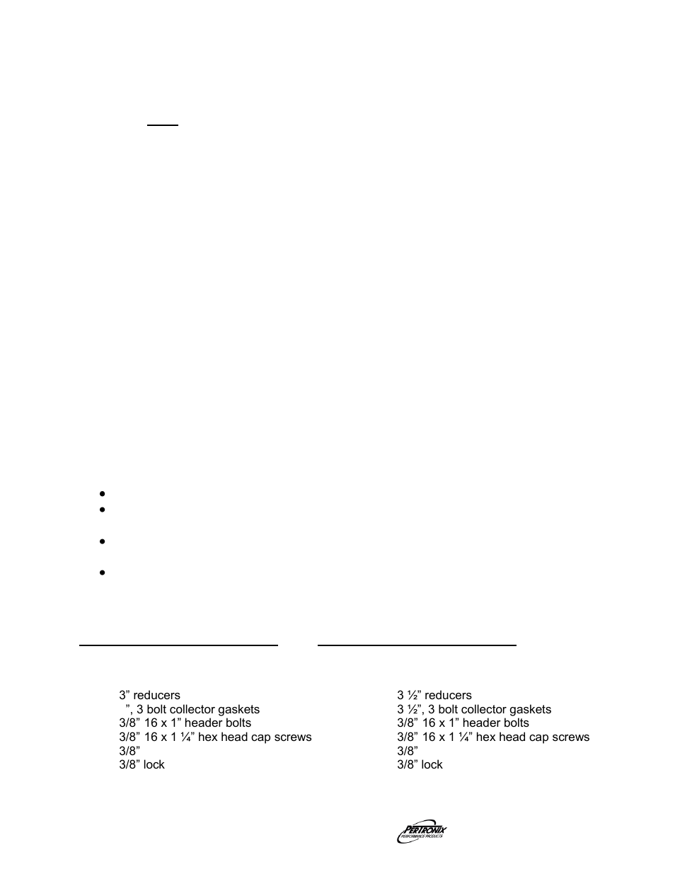 Start the engine, Important check list, Parts list | PerTronix Dougs Headers D452 User Manual | Page 3 / 3