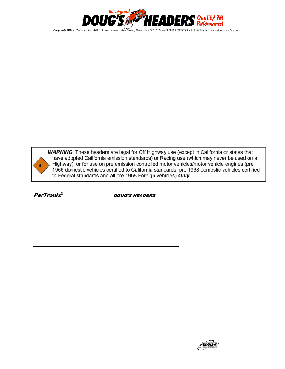 PerTronix Dougs Headers D453 User Manual | 3 pages