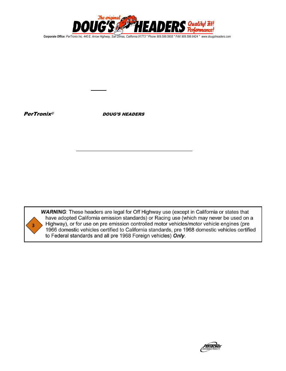 PerTronix Dougs Headers D523 User Manual | 3 pages
