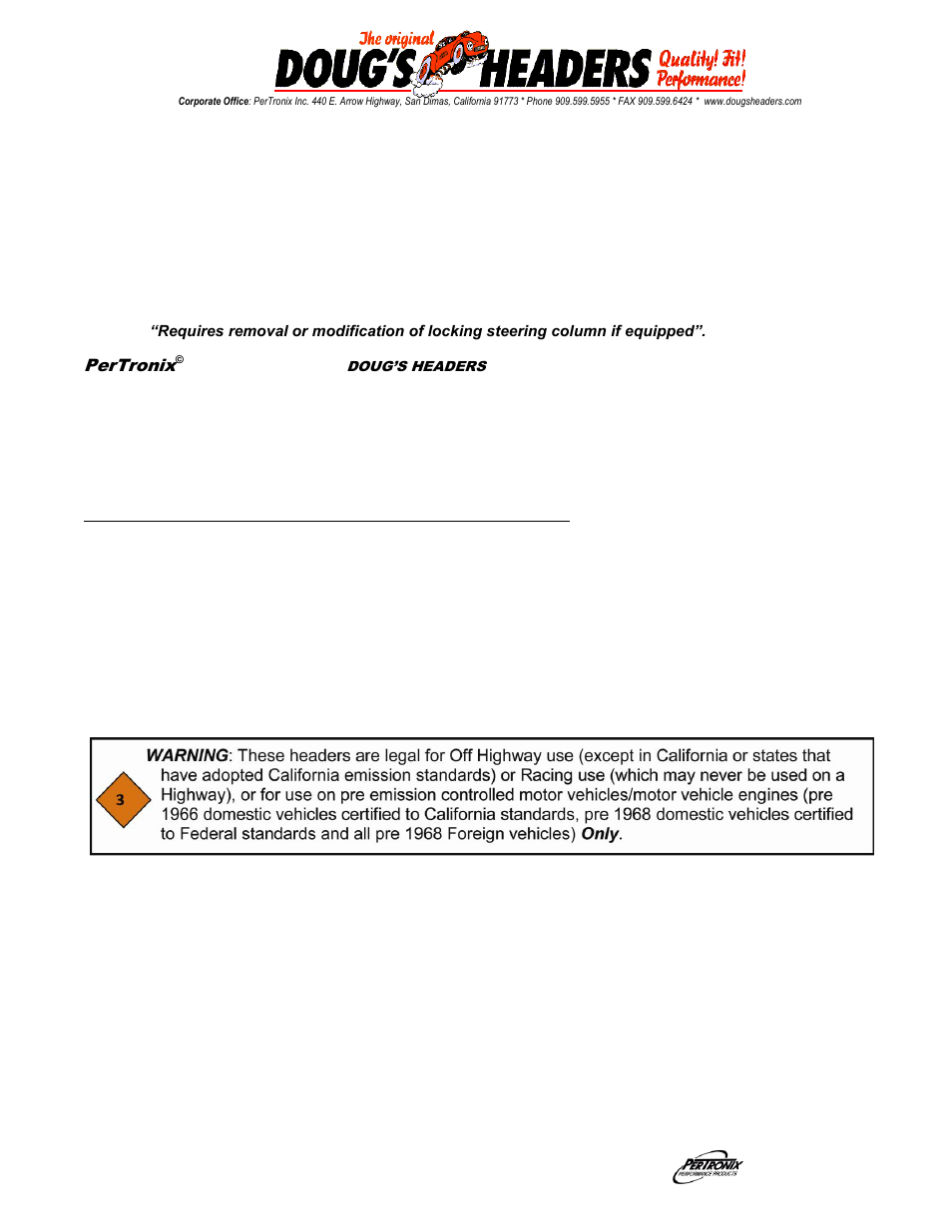 PerTronix Dougs Headers D567 User Manual | 3 pages