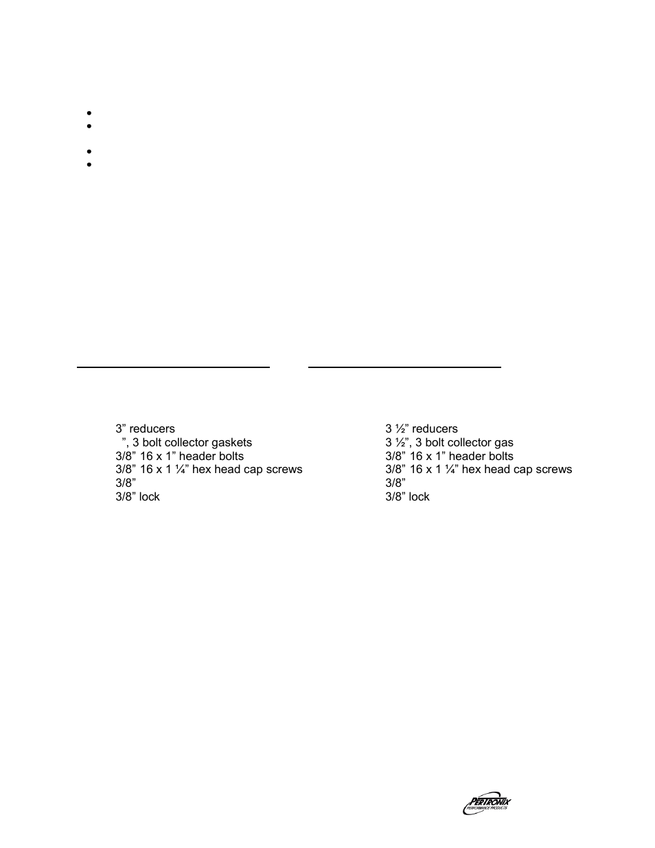 Important check list, Start the engine, Parts list | PerTronix Dougs Headers D567 User Manual | Page 3 / 3