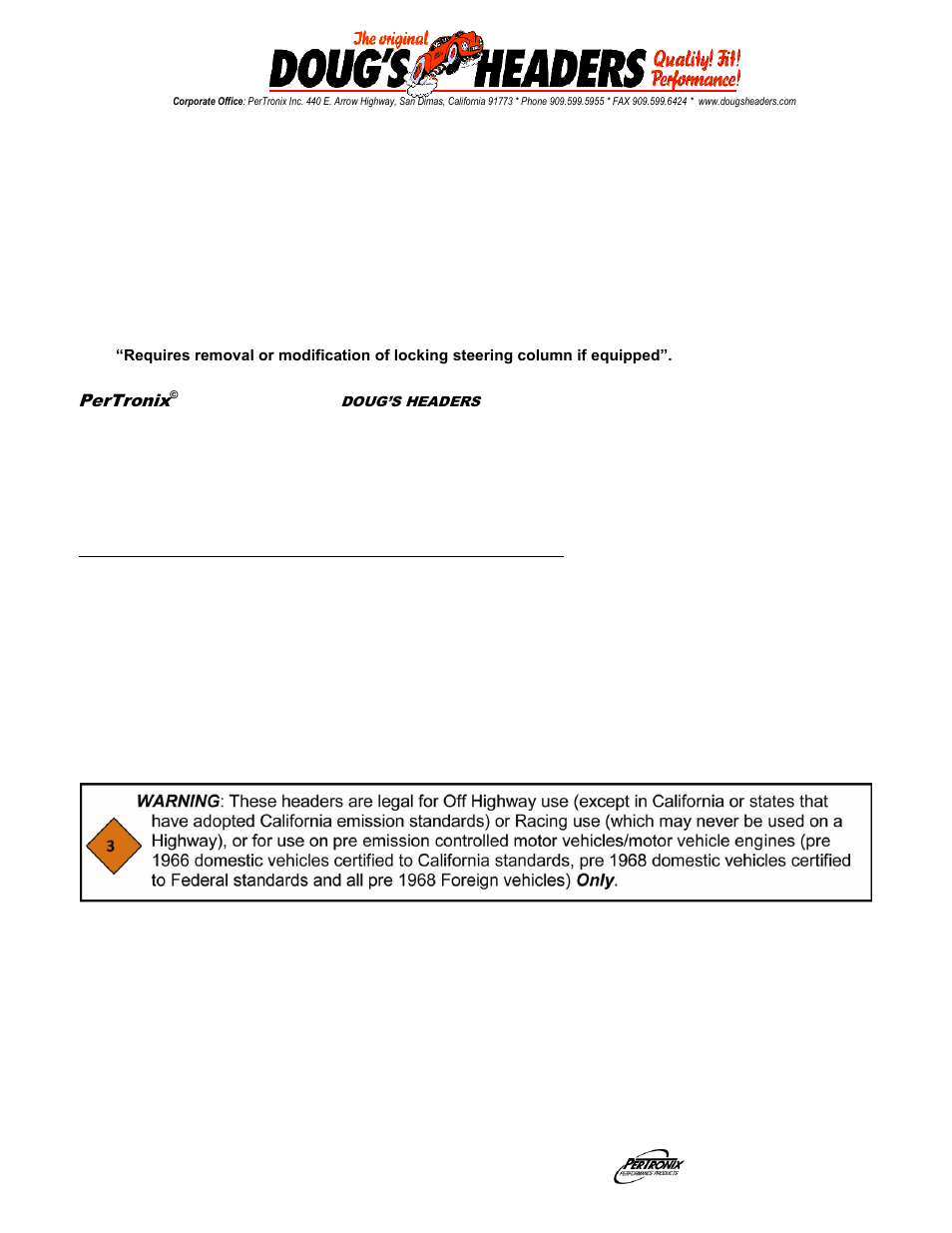 PerTronix Dougs Headers D569 User Manual | 3 pages