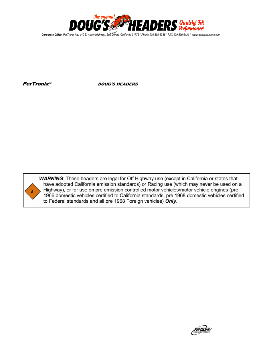 PerTronix Dougs Headers D590 User Manual | 3 pages