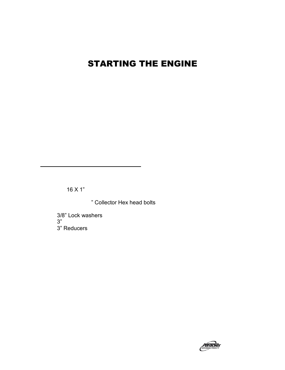 Starting the engine, Parts list | PerTronix Dougs Headers D590 User Manual | Page 3 / 3