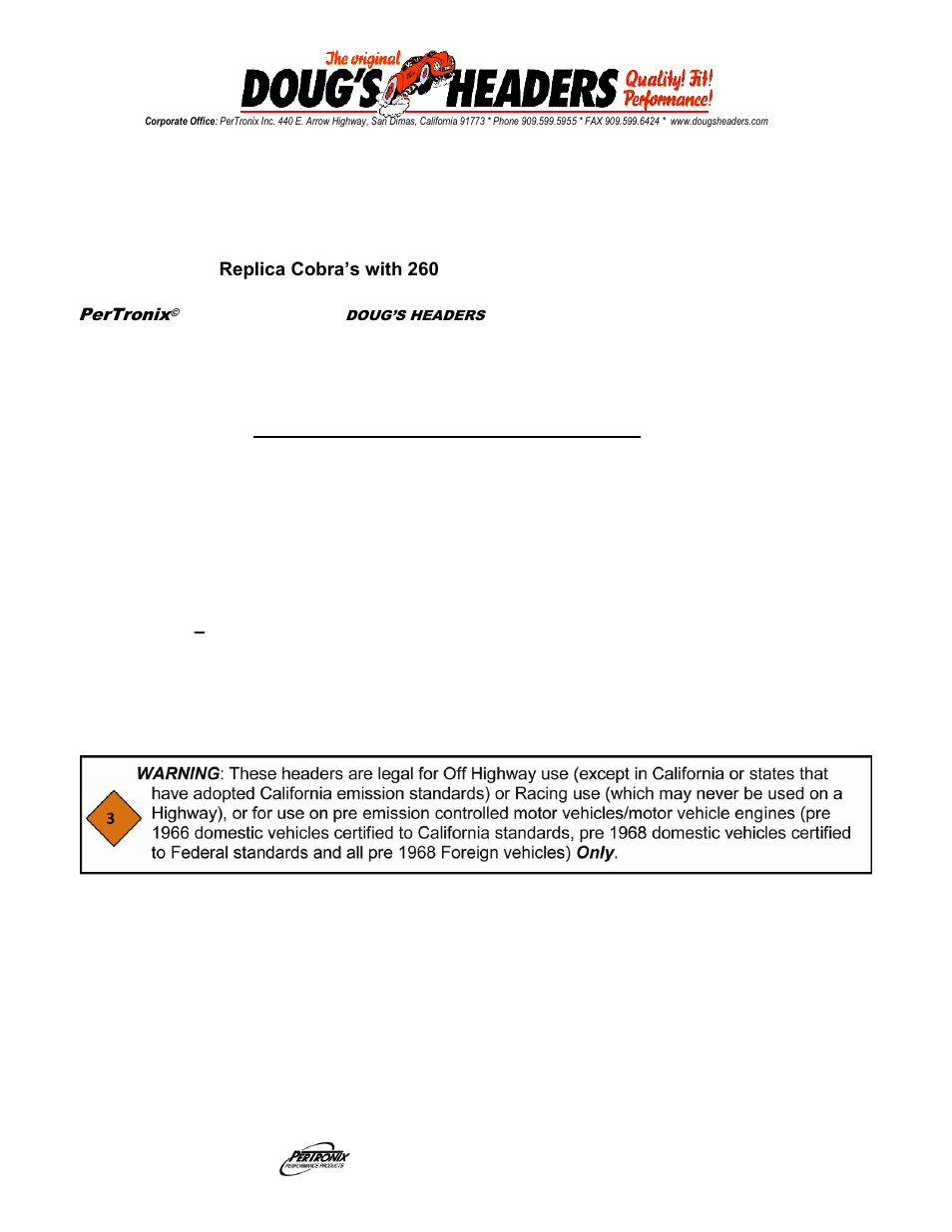 PerTronix Dougs Headers D624 User Manual | 3 pages