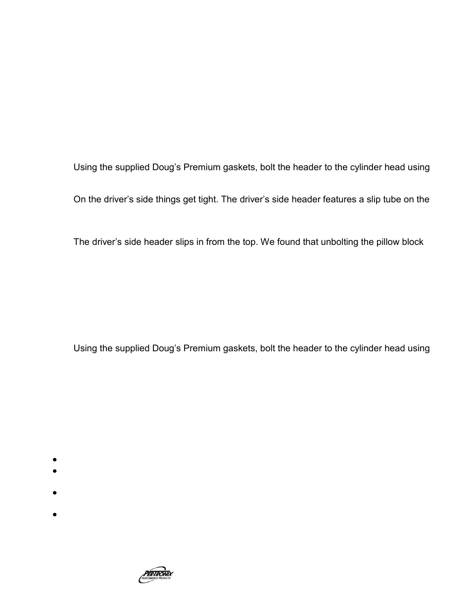 Installation, Important check list | PerTronix Dougs Headers D624 User Manual | Page 2 / 3